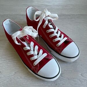 White Canvas Sneakers with Red Accents